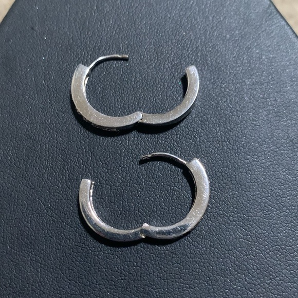 Huggie Earrings with Rhinestones-Sterling Silver - Picture 3 of 5